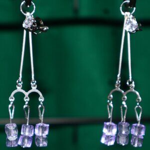 Handmade Clip-On Earrings - BEAUTIFUL 12 6mm Squar Purple Crystal Beads - CFH 26